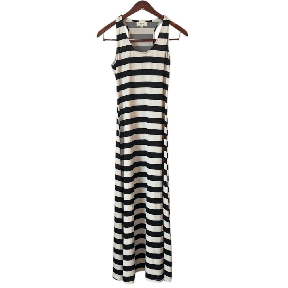 Umgee Seeveless Black and White Striped Maxi Dress Size Medium